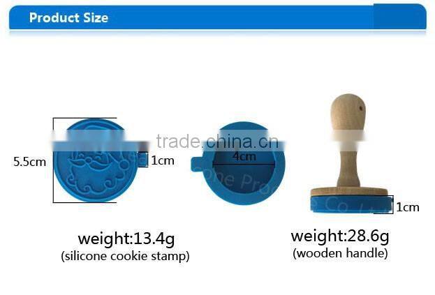 FDA High quality christmas moose shaped wood handle custom silicone cookie stamp