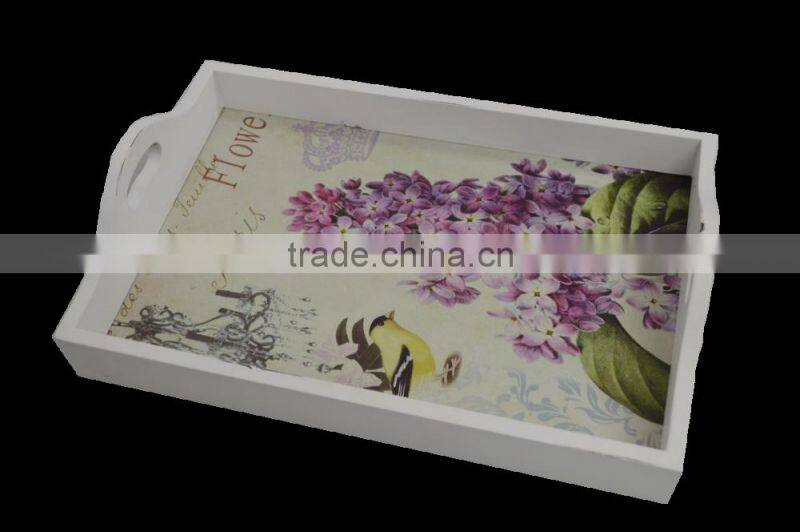 Custom white Metal tray with strip wood base in cheap price