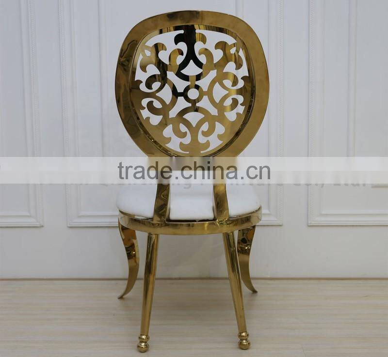 Luxury gold stainless steel louis wedding chair covers PU