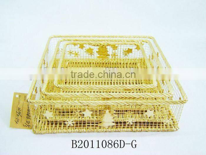 Set of three Gold Iron Awn Christmas decoration gift basket