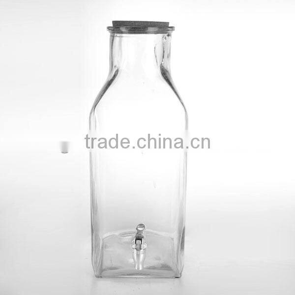 home storage hot selling beverage dispenser square glass bottle drink dispenser with cork