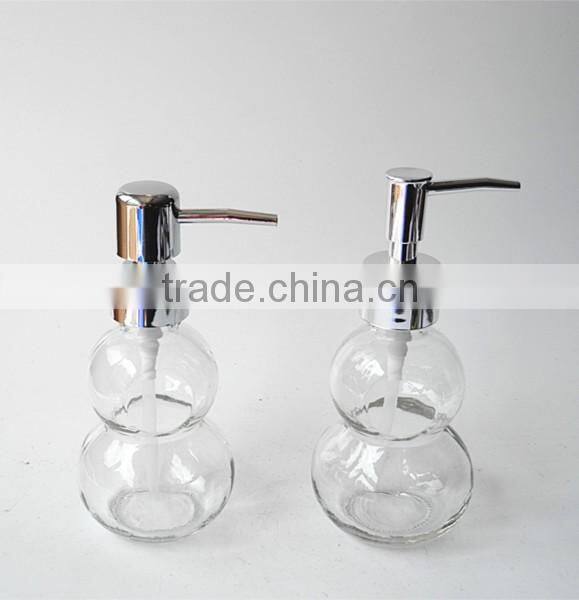 portable calabash shape clear glass soap dispenser bottle with plastic pump lid