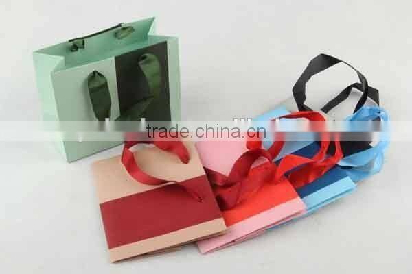 Two-colored Foldable Gift Bag With Stripes/ Shopping Bag