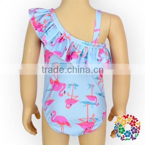 YZA020 Stylish Children Girls Single Shoulder Strap Ruffled One Piece Swimwear