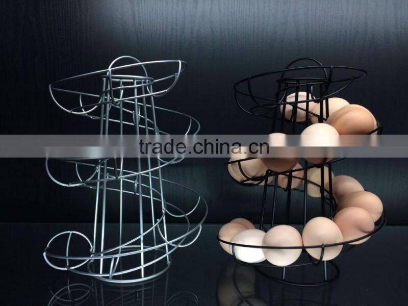 Novelty ECO-friendly iron wire black silver metal egg stand rack spiral egg holder for kitchen storage