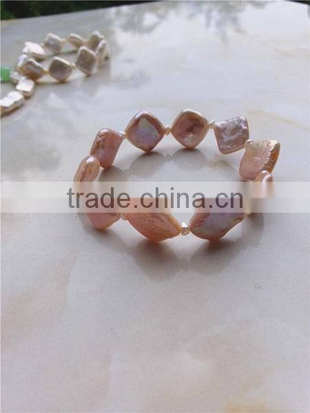 10-12mm pink diamond shape freshwater pearl bracelet