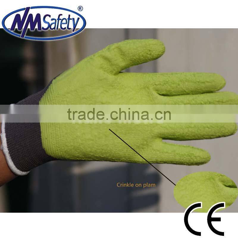 NMSAFETY13 Gauge Grey Palm Knit Work Gloves/Crinkle Latex Coated Glove/Latex Garden Glove