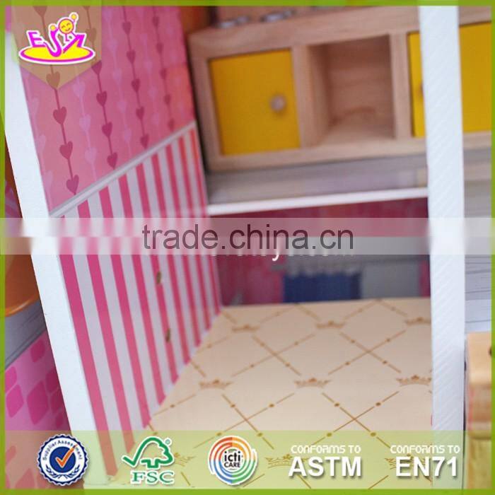 2017 New design kid wooden doll house kits lovely wooden girls doll house kits W06A218