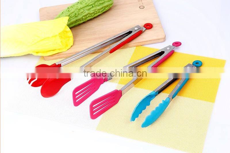 UJ23 Standard 9' ' stainless steel handle silicone kitchen food tong