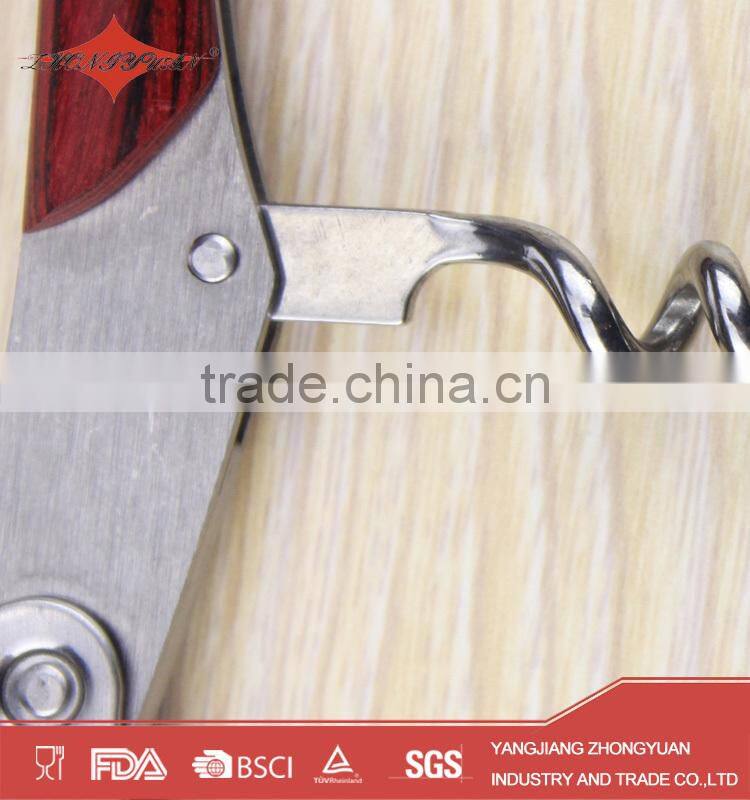 Stainless steel wine cork bottle opener stand wiht wood handle