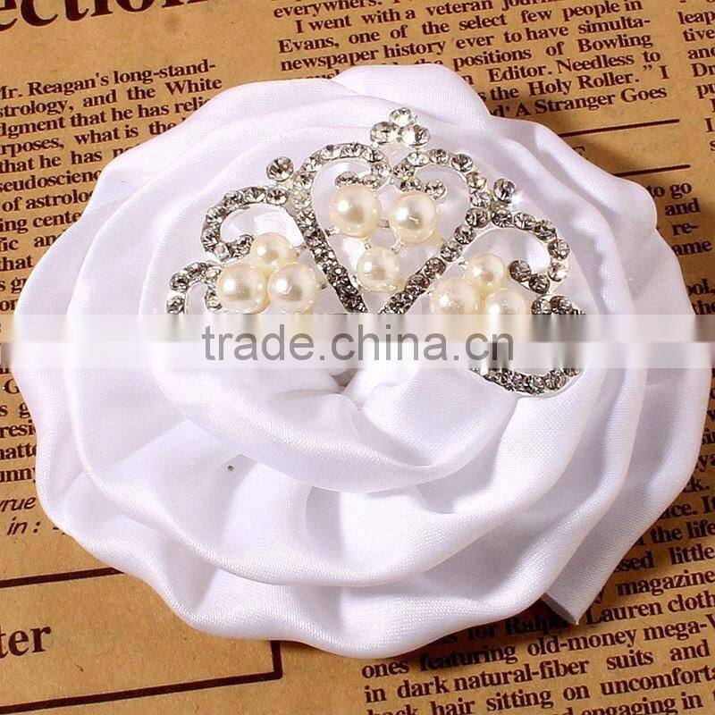 satin hanmade rose flower with crown for kids hair accessories