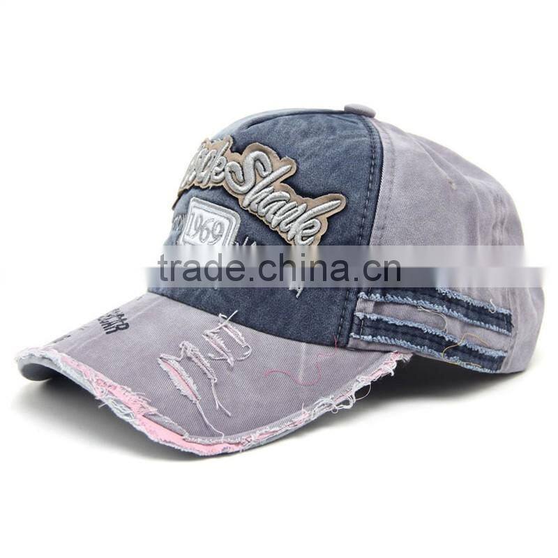 New Style Distressed Washed Denim Sport Cap With Your Own Design