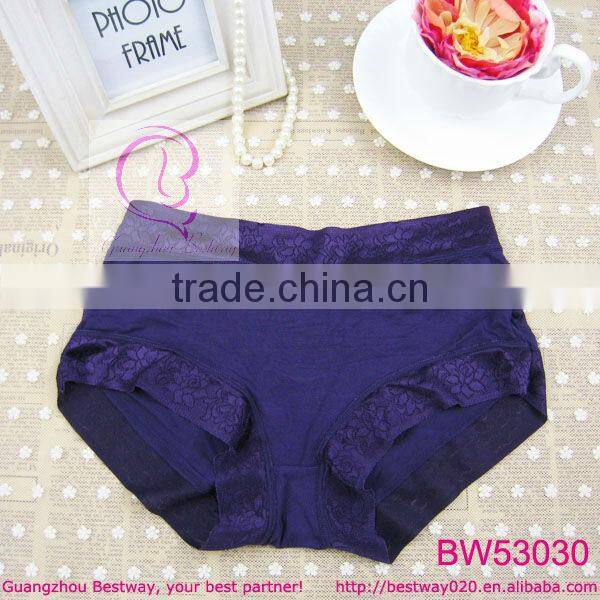 Ladies sexy high cut panties bamboo fabric solid color knicker panties with floral side