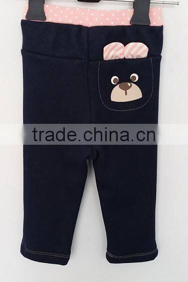 cute baby girls navy and pink embroidered pants for Winter
