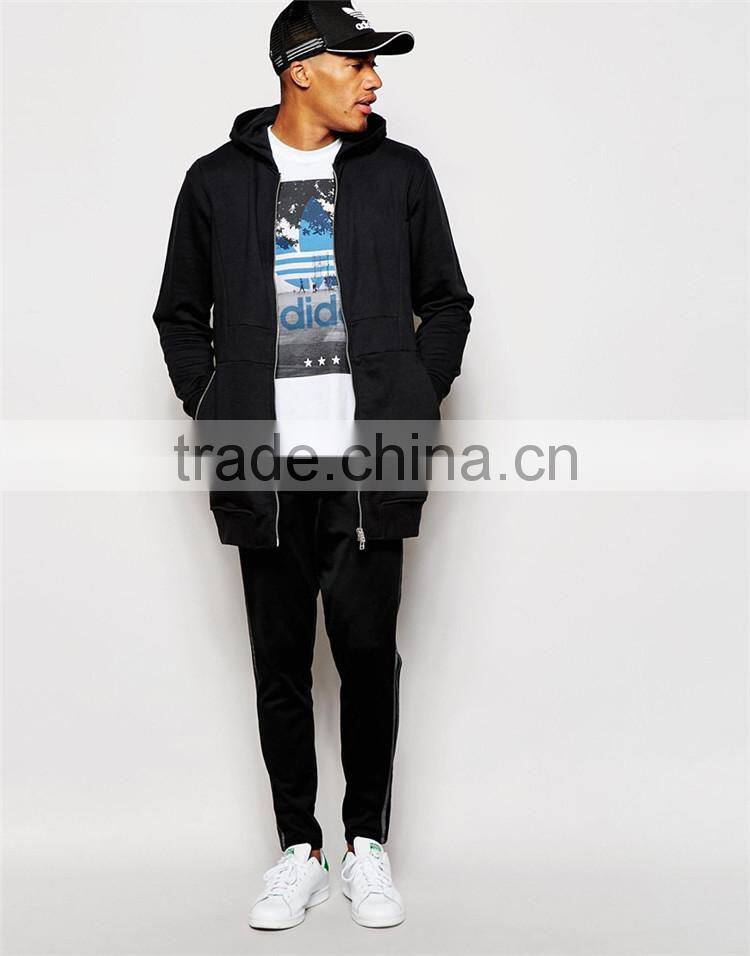 Mens 100% Cotton Pocket Customized Wholesale Plain Black Hoodie