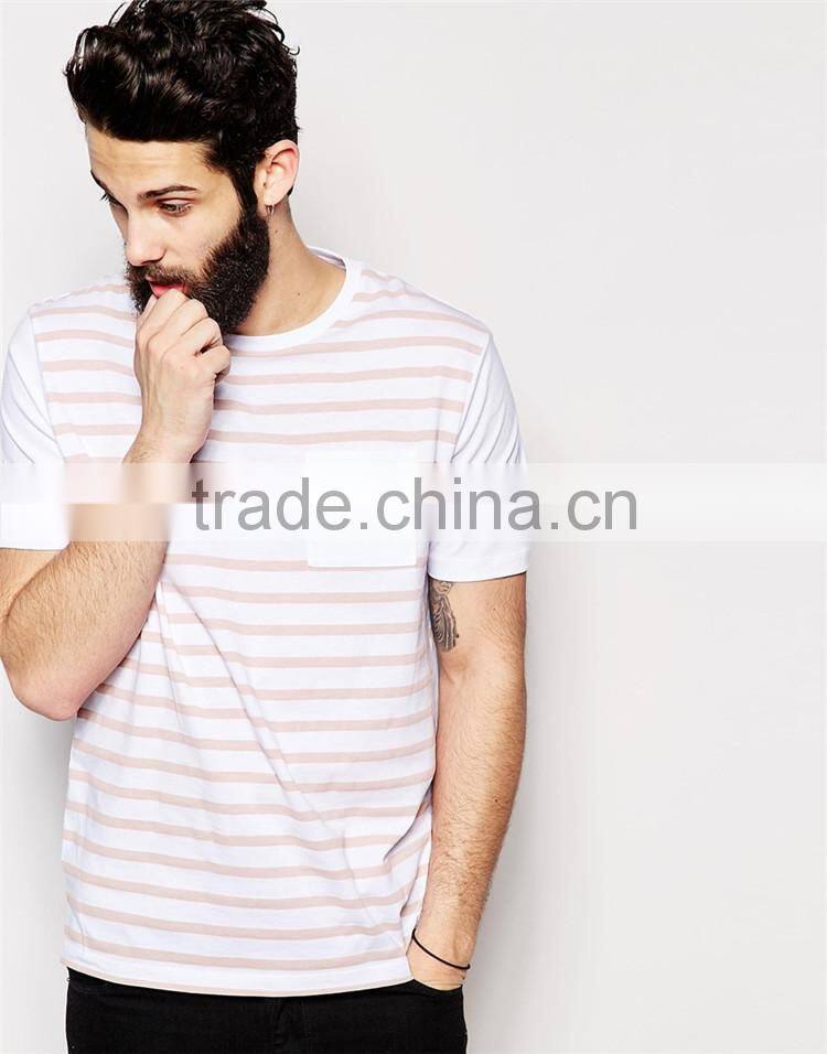 2015 HOYUGO relaxed fit stripe men's t shirt with front pocket