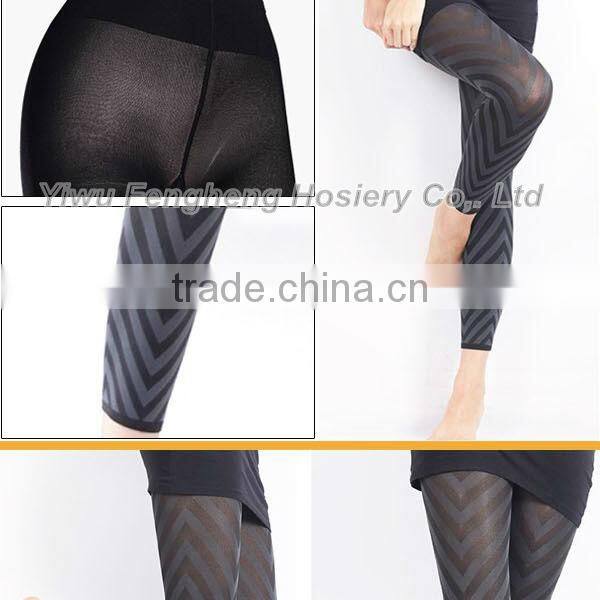 P0569 Yiwu Fenghui pretty hot sale elastic striped sexy ladies V-style jacquard leggings
