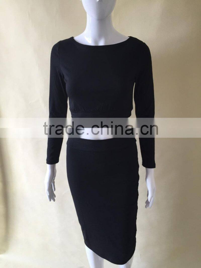 MGOO OEM/ODM Supplier Maded Two Piece Set Women Bodycon Dress Black Long Sleeve Clothing Shealth Prom Dress Z572