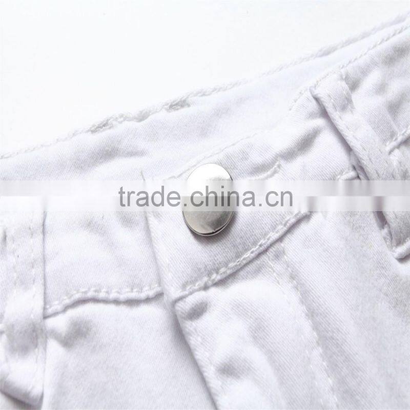 2016 Hot men's fashion men's jeans white jeans hole personality male personality zipper pants beggar