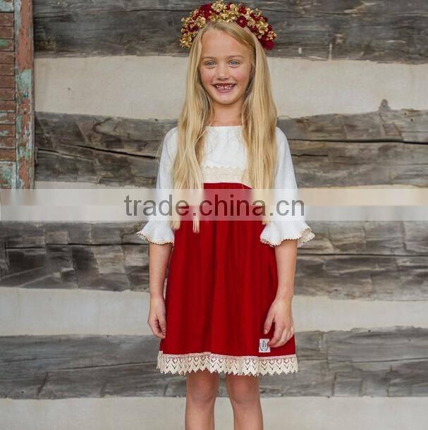 Little Gilrs Christmas Boutique Baby Kids Red Lace Ruffle Christmas Party Dresses