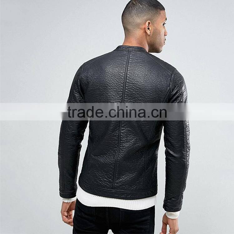 Men's casual black jacket collar young men PU slim long sleeved neat locomotive leather coat