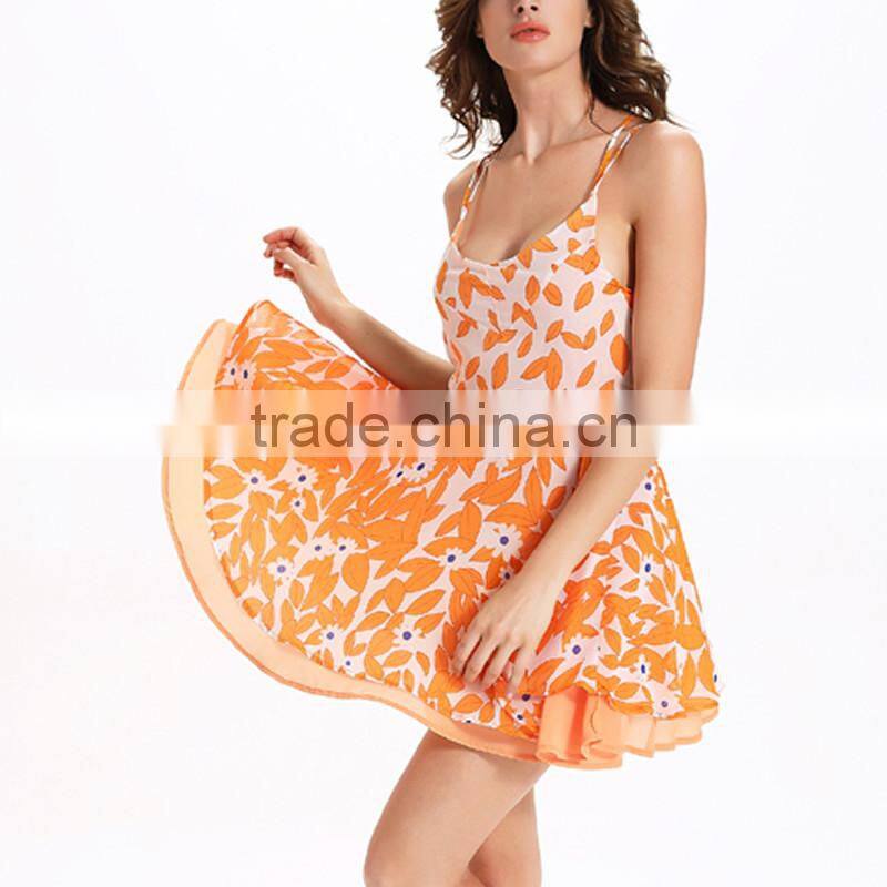 Slip Dress backless printed leaf pattern new ladies fashion dress design 2017 girls dress