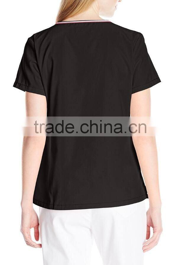 women's sporty crossover V-Neck scrub top stripe trim nurse uniform