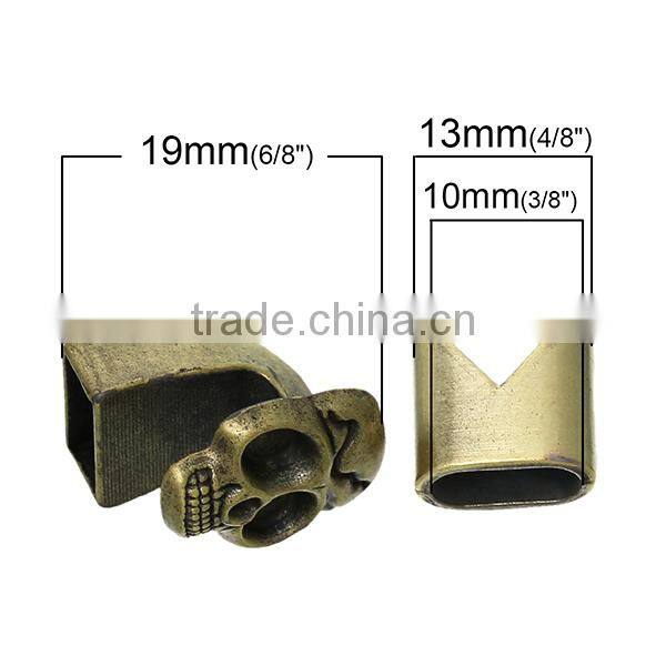 Hook Clasps Bracelet End Bar With Slider For Leather Bracelet Skull Halloween Antique Bronze 19mm x13mm 13mm x13mm