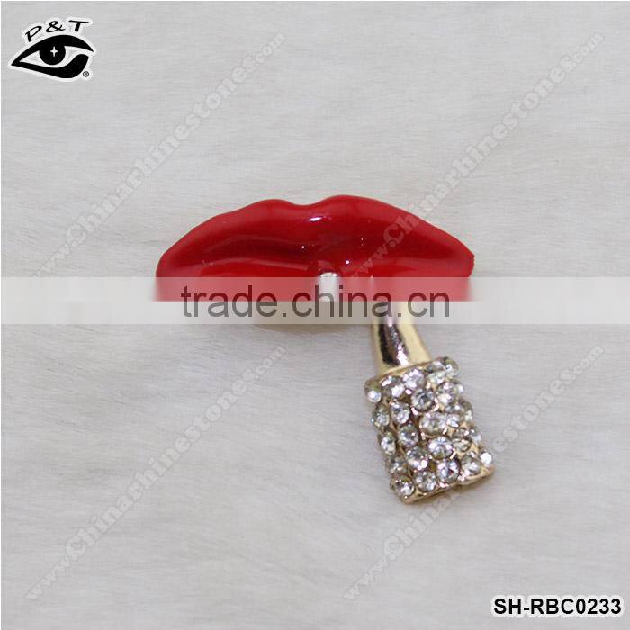 Rhinestone Brooch Pins Locked Mouth Shaped Brooches Sexy Red Mouth Rhinestone pins for Clothing decoration