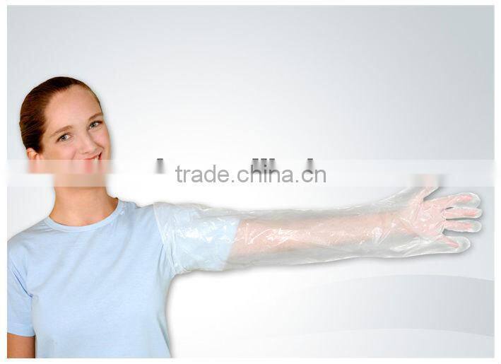 High quality Sanitary Disposable Long Sleeve Plastic Gloves for vet medical