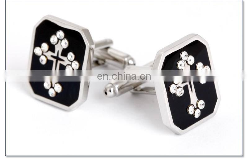 Jewel Encrusted Cross Symbol Men Shirt Silver Jewelry Cufflinks