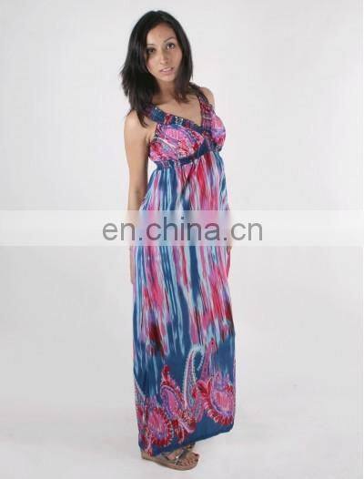 New Women Front Flower Printed Sleeveless Maxi long Dress