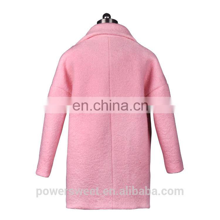 2014 High Quality Fashion Medium Long Woolen Pink Coat