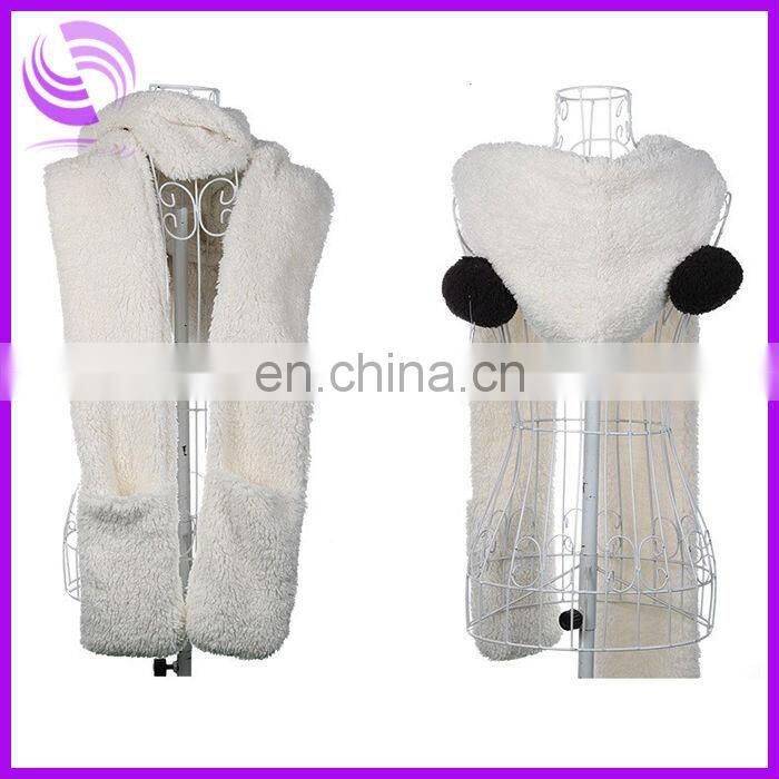 Christmas Present Warm Winter Fluffy Earflap Hooded Scarf Hat Glove