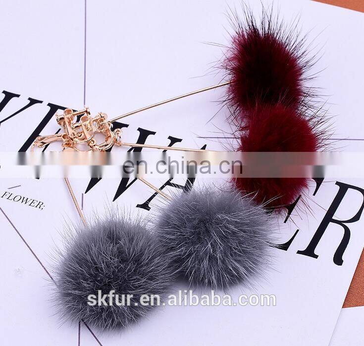 Factory wholesale high quality real mink fur small ball earrings for women