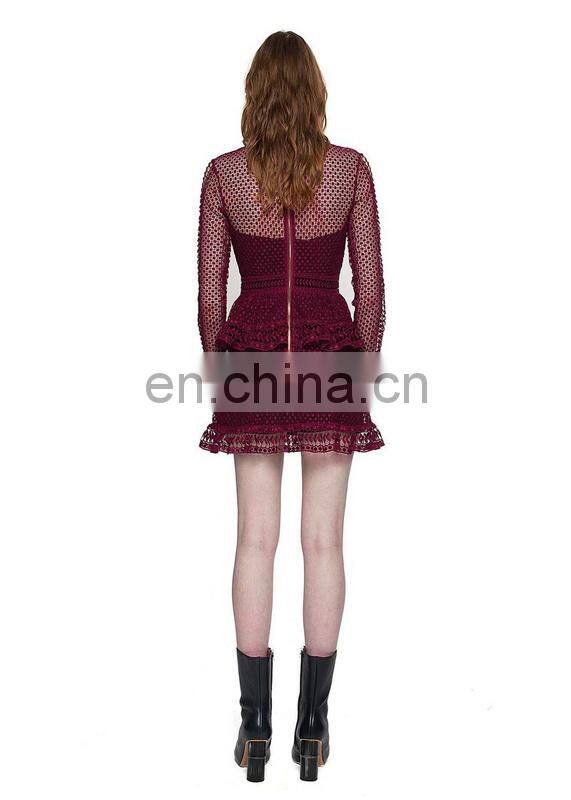 2015 Long sleeve hollow out short transparent classical dress
