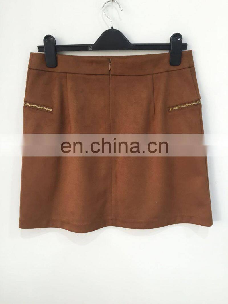 The new spring and summer 2017 composite faux suede zipper skirts