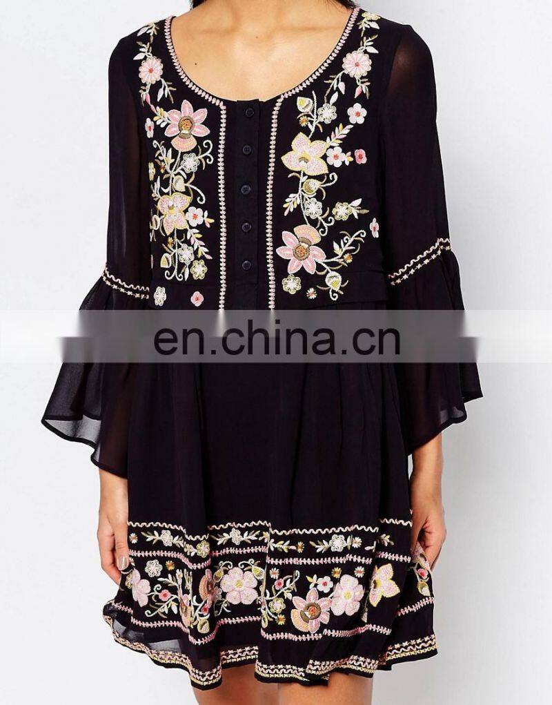 Europe black embroidery loose women casual dresses latest dress designs
