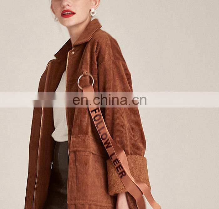 Hot Sale Fashion Women Corduroy Windbreaker Jacket Coat
