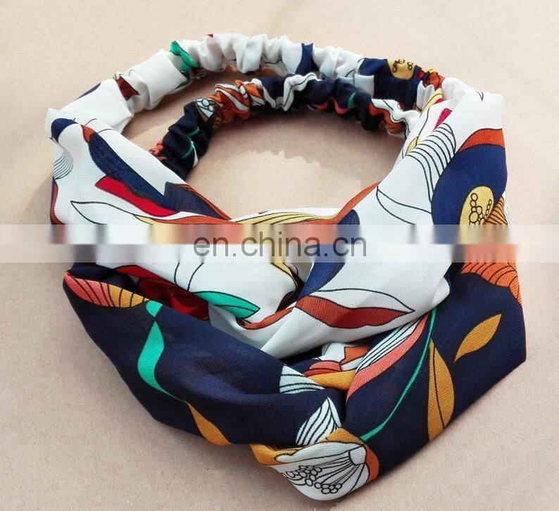 polyester printed elastic hair band hair accessories fashion printing headband for women