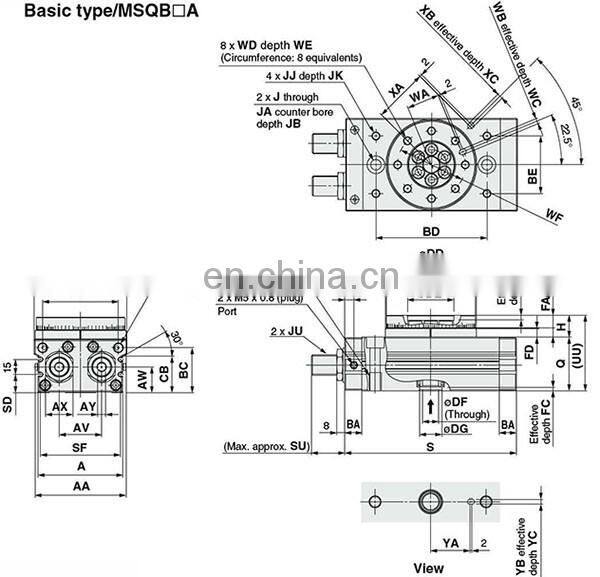 MSQB20A basic type with adjustment bolt Rotary Table/Rack & Pinion Type air cylinder