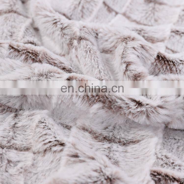 Luxury Warm Back printed Cutting brush pv gray faux fur winter throw blanket with white micro mink