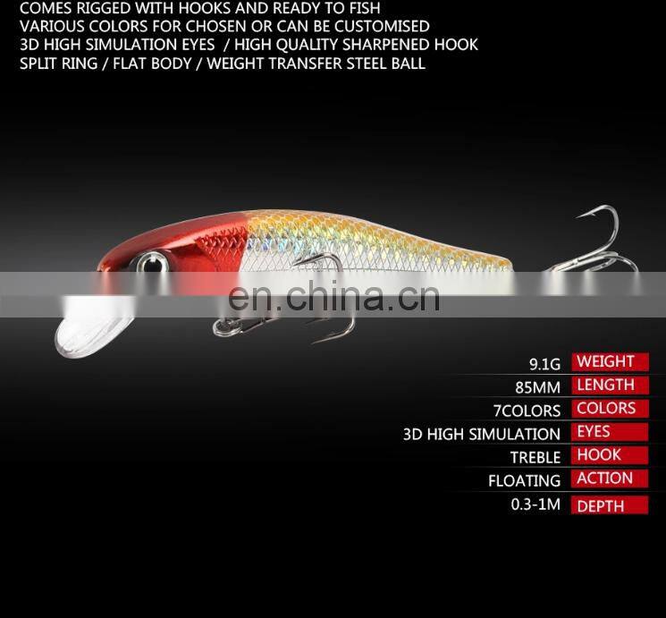 handmade 8.5cm 9.1g artificial bait fishing lure freshwater saltwater hard plastic fishing lure floating minnow fish lure