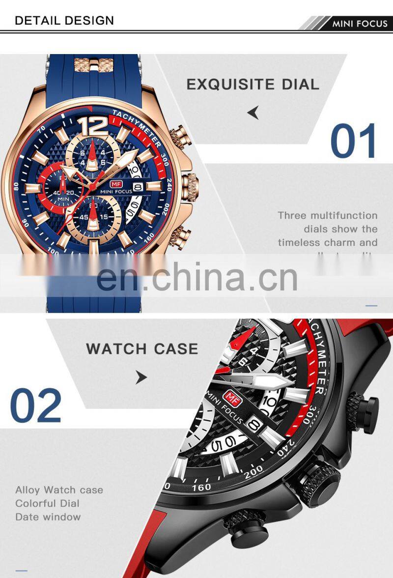 Mini Focus MF0350G New Watches Top Brand Quartz Sport Silicone Strap Mens Watches in Wristwatches Luxury
