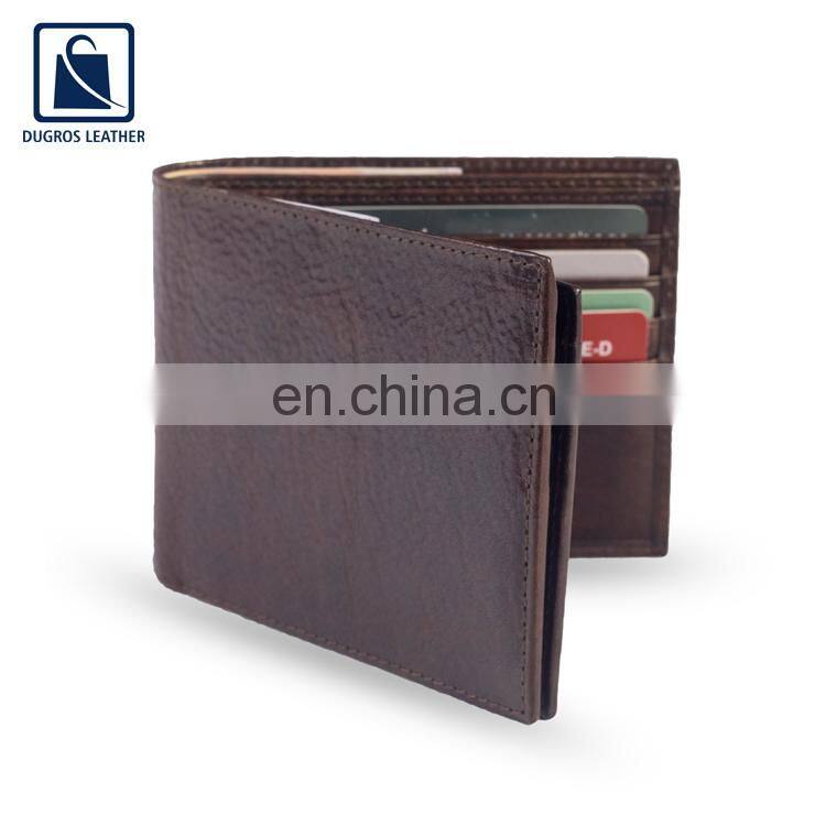 Low MOQ Brown Shiny Leather Men Wallets with Card Holder Slot