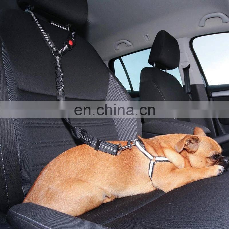Dog Seat Belt Adjustable Durable Car Seat Belt Reflective Elastic Nylon Bungee Connect Dog Harness in Vehicle Travel Strap Leads