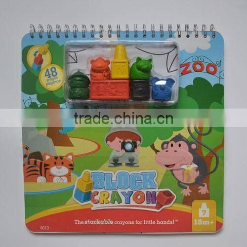 Animal shaped block crayon set with 48 pages coloring book for kids drawing set
