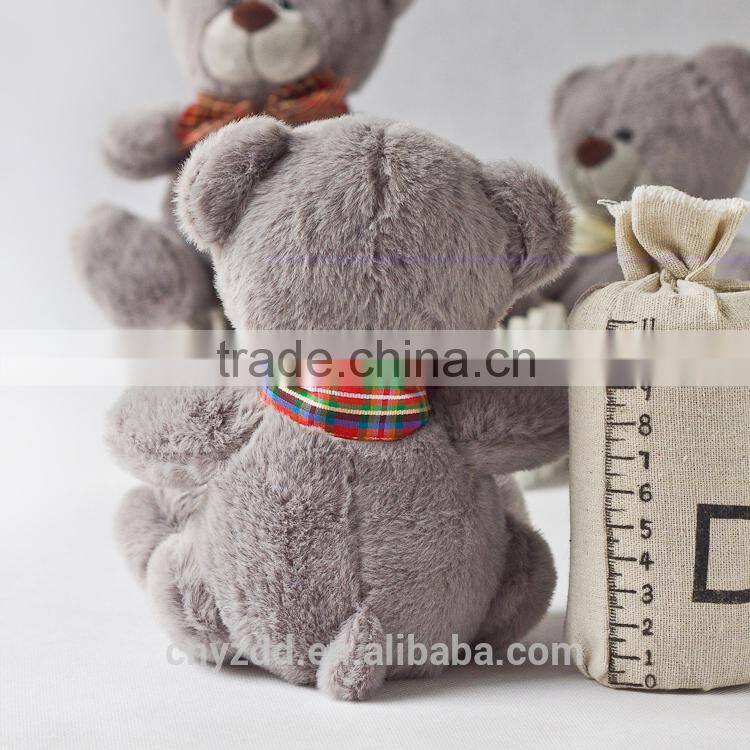 Plush Teddy Grey Bear with Color Bow Toy/ Plush Bear Toy Sitting High 18cm/Soft Stuffed Teddy Bear Grey and Drak Brown
