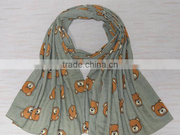 New Design Little Bear Printed Cotton Lady Fashion Scarf
