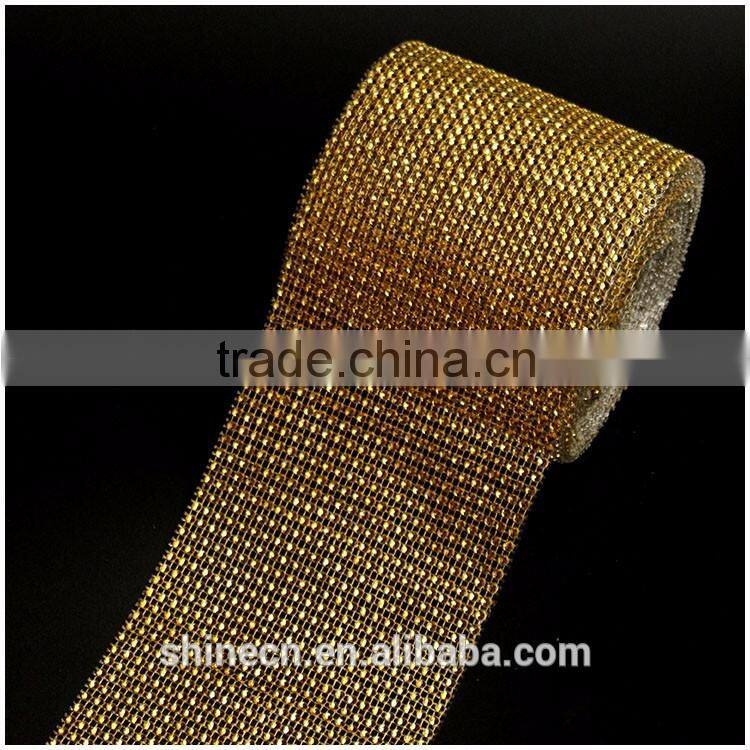 Wholesale 24 raws 3mm acryl gold base hot fix rhinestone mesh/net/sheet, rhinestone mesh trimming